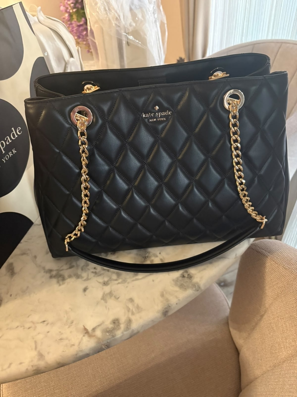 kate spade Black Quilted Chain-Handle Shoulder Tote